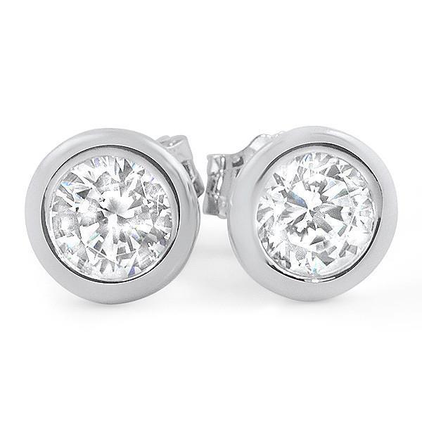 2 Carats Bezel Setting Runden Echt Diamant Stud Earring White Gold