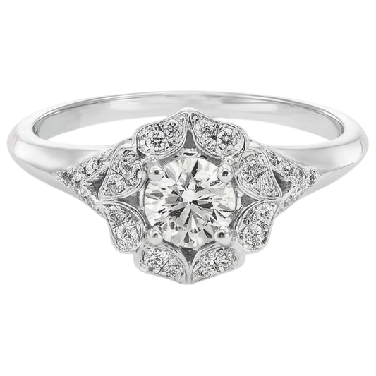 2 Karat Antik-Stil Runder Echt Aus der Erde Abgebauter Natürlicher Diamant-Verlobungsring Weißgold 14K