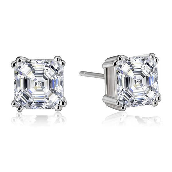 2 Karat Asscher-Schliff Echt Diamant Ohrstecker Paar aus massivem Weißgold Schmuck