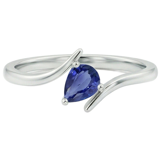 2 Karat Birne Solitär Weißgold Ring Ceylon Saphir Tension Style