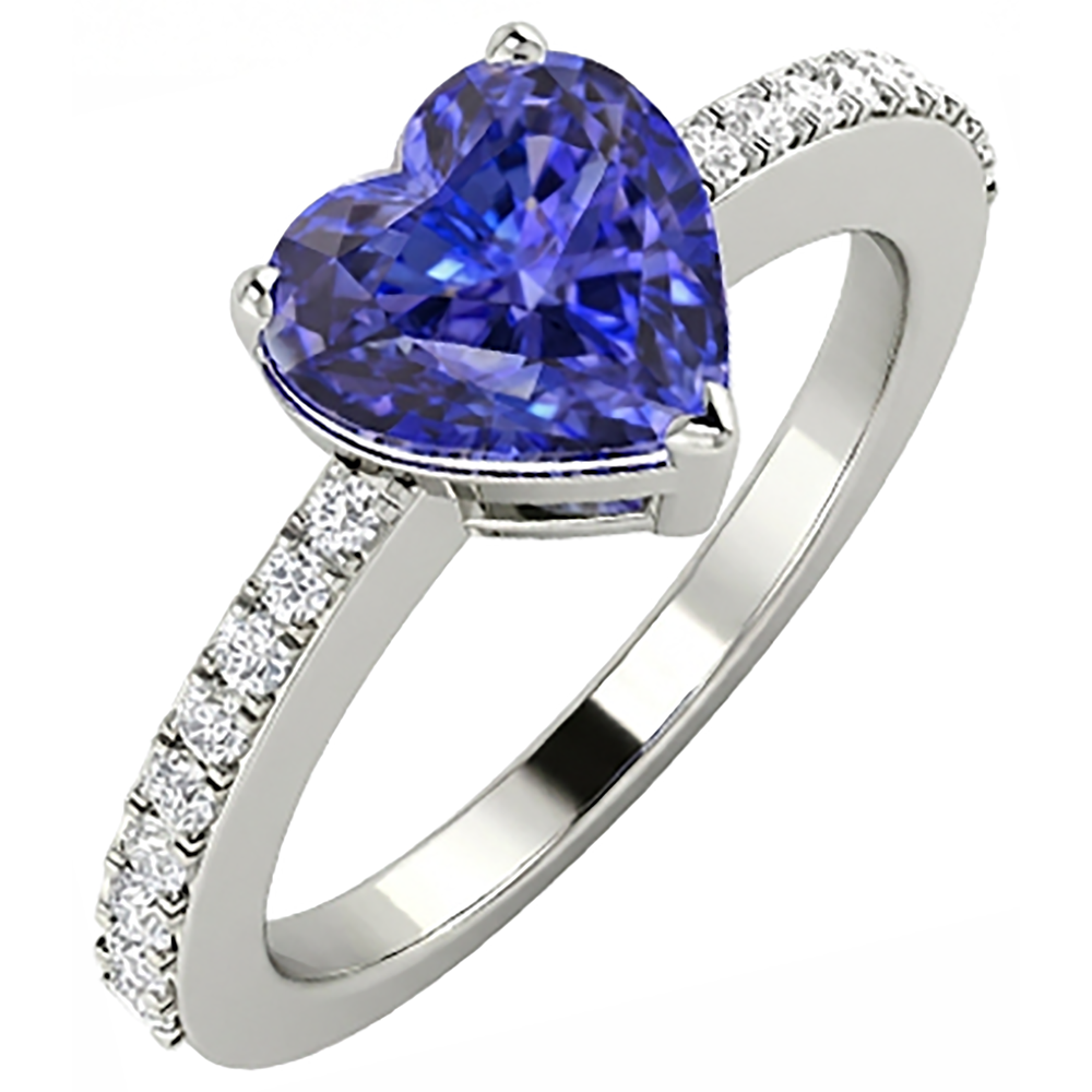 2 Karat Blauer Tansanit-Aus der Erde Abgebauter Natürlicher Diamant-Jubiläumsring im Herzschliff