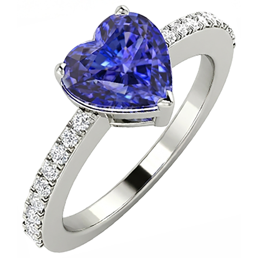 2 Karat Blauer Tansanit-Aus der Erde Abgebauter Natürlicher Diamant-Jubiläumsring im Herzschliff