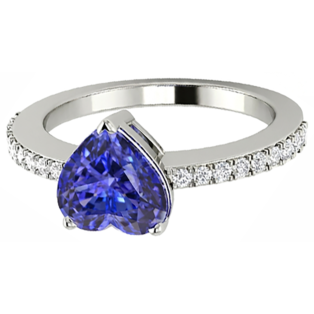 2 Karat Blauer Tansanit-Aus der Erde Abgebauter Natürlicher Diamant-Jubiläumsring im Herzschliff