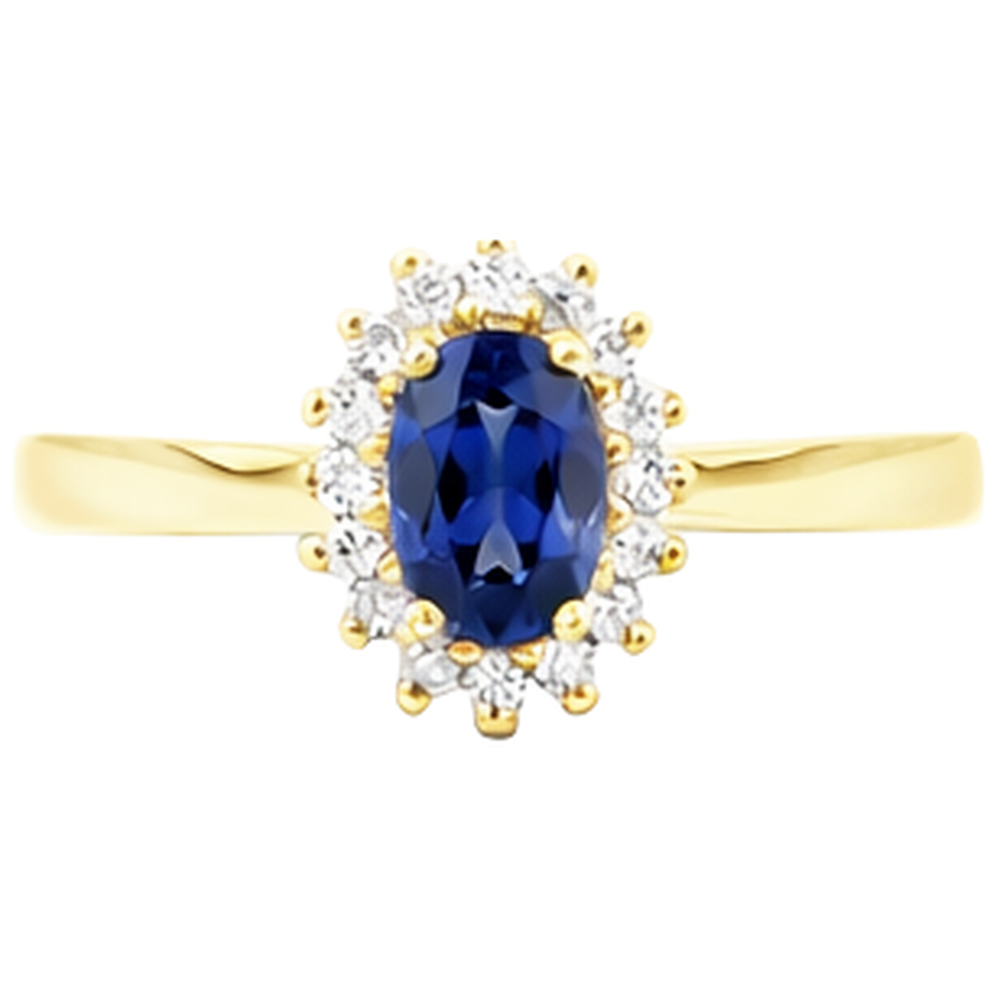 2 Karat Blauer Tansanit und Aus der Erde Abgebauter Natürlicher Diamant Ehering Gelbgold 14K