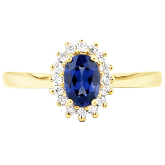 2 Karat Blauer Tansanit und Aus der Erde Abgebauter Natürlicher Diamant Ehering Gelbgold 14K