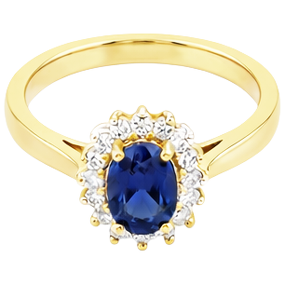 2 Karat Blauer Tansanit und Aus der Erde Abgebauter Natürlicher Diamant Ehering Gelbgold 14K