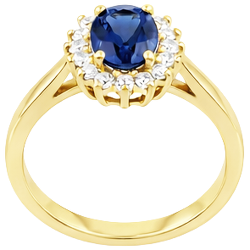 2 Karat Blauer Tansanit und Aus der Erde Abgebauter Natürlicher Diamant Ehering Gelbgold 14K