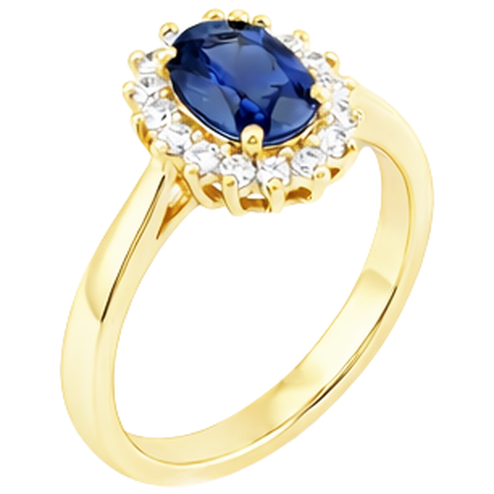 2 Karat Blauer Tansanit und Aus der Erde Abgebauter Natürlicher Diamant Ehering Gelbgold 14K