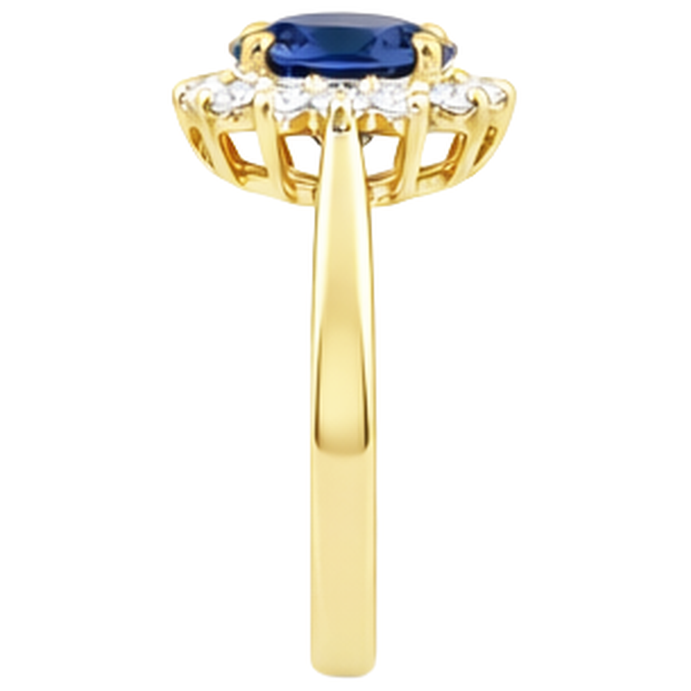 2 Karat Blauer Tansanit und Aus der Erde Abgebauter Natürlicher Diamant Ehering Gelbgold 14K