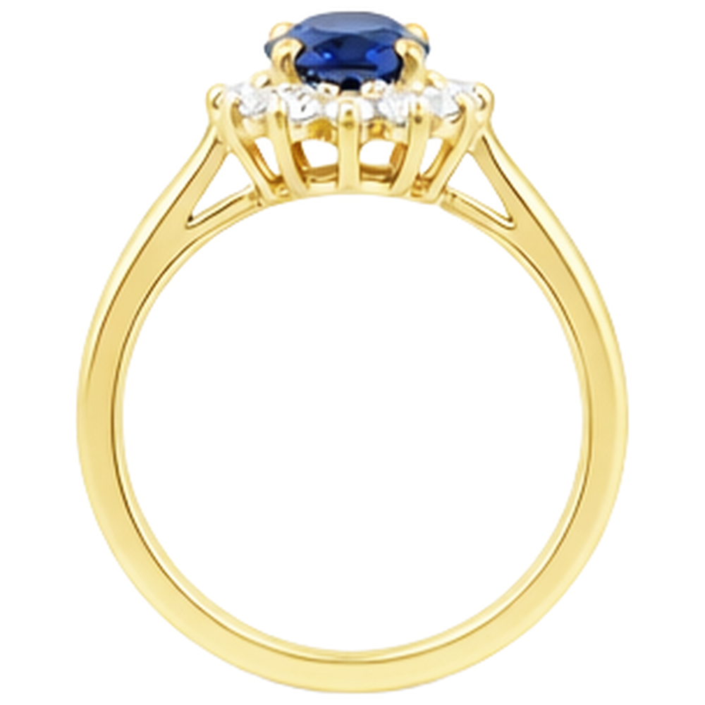 2 Karat Blauer Tansanit und Aus der Erde Abgebauter Natürlicher Diamant Ehering Gelbgold 14K