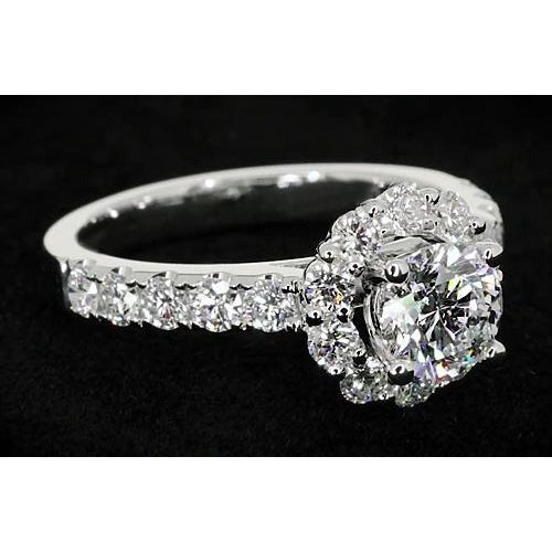 2 Karat Blumen Stil Echt Diamant Verlobung Ring Weiß Gold 14K