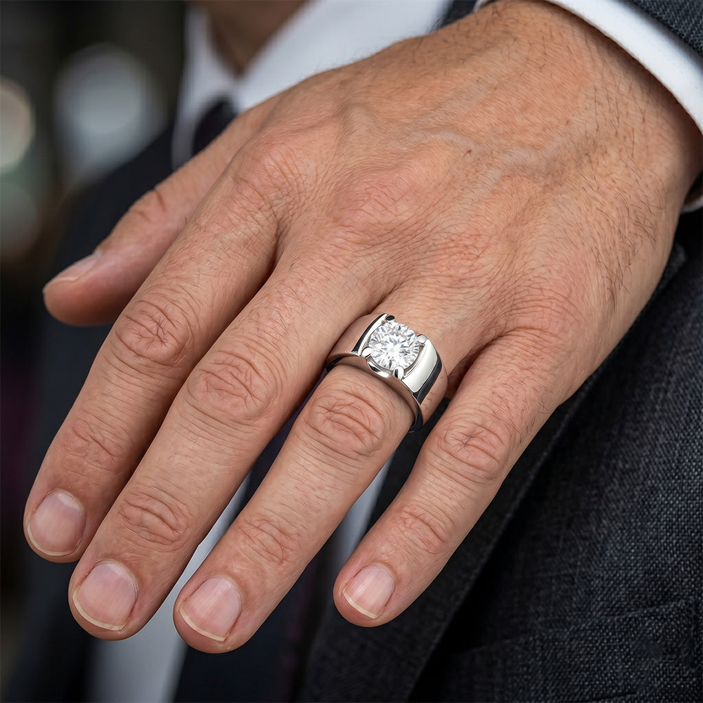 2 Karat Brillant Männer-Ring in 14 Karat Weißgold