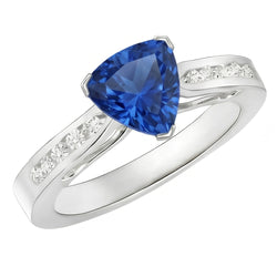 2 Karat Ceylon Saphir und Aus der Erde Abgebauter Natürlicher Diamanten Ring Weißgold 14K
