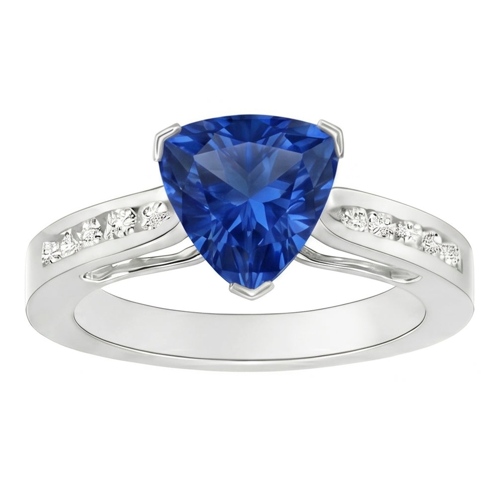 2 Karat Ceylon Saphir und Aus der Erde Abgebauter Natürlicher Diamanten Ring Weißgold 14K