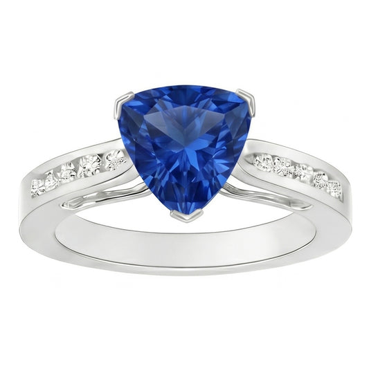 2 Karat Ceylon Saphir und Aus der Erde Abgebauter Natürlicher Diamanten Ring Weißgold 14K
