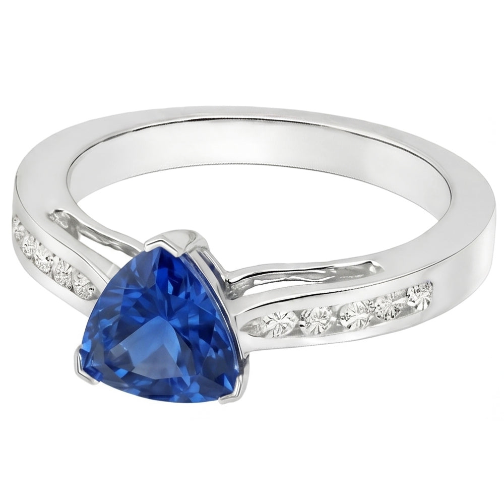 2 Karat Ceylon Saphir und Aus der Erde Abgebauter Natürlicher Diamanten Ring Weißgold 14K