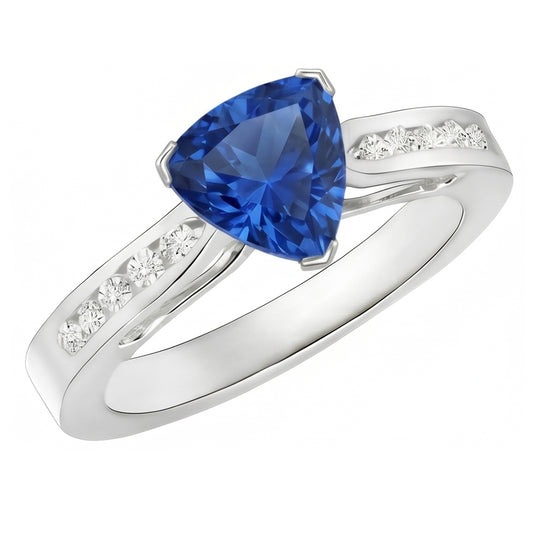 2 Karat Ceylon Saphir und Aus der Erde Abgebauter Natürlicher Diamanten Ring Weißgold 14K