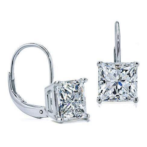 2 Karat D Vvs1 Princess Cut Natürliche Diamant Ohrringe Leverback Eurowire 14K Weißgold