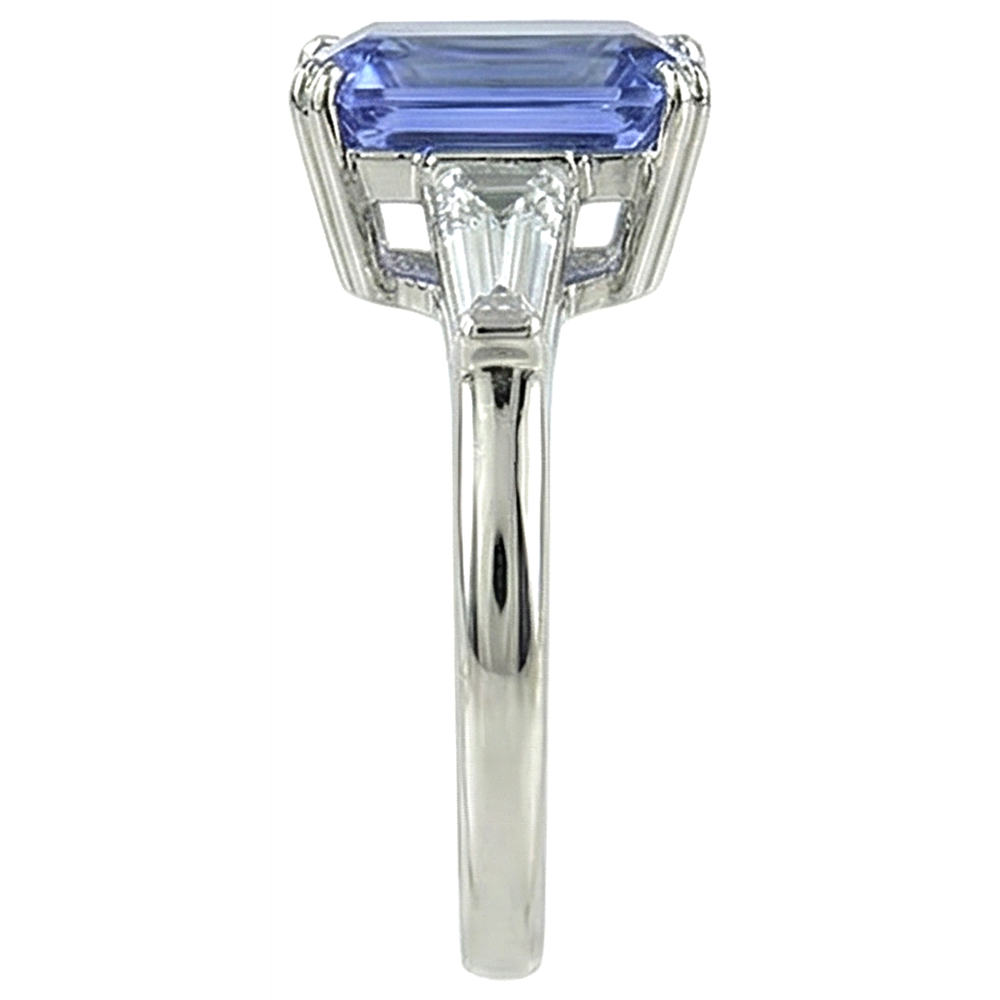 2 Karat Drei-Stein-Ehering aus Tansanit und Baguette-Aus der Erde Abgebauter Natürlicher Diamant