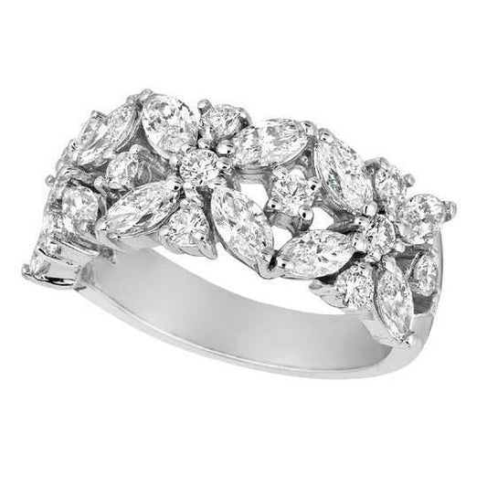 2-Karat-Marquise-und-runder-Echt-Diamant-Verlobungsband-Weissgold-14K-Neu