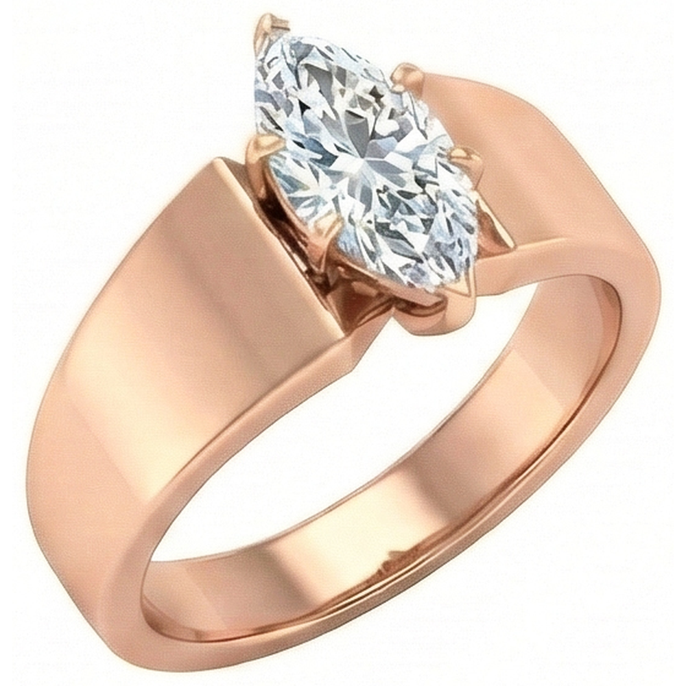 2 Karat Roségold Verlobungsring mit Marquise-Echt-Aus der Erde Abgebauter Natürlicher Diamant