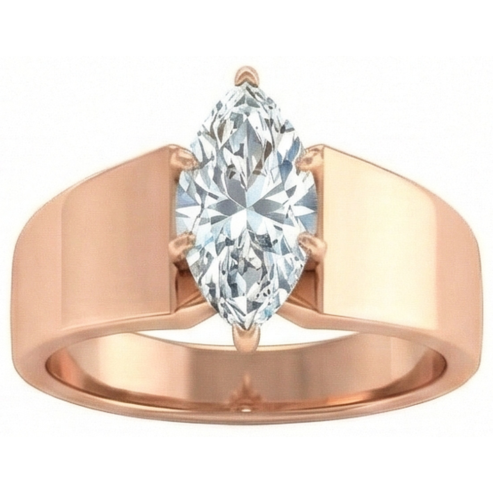 2 Karat Roségold Verlobungsring mit Marquise-Echt-Aus der Erde Abgebauter Natürlicher Diamant