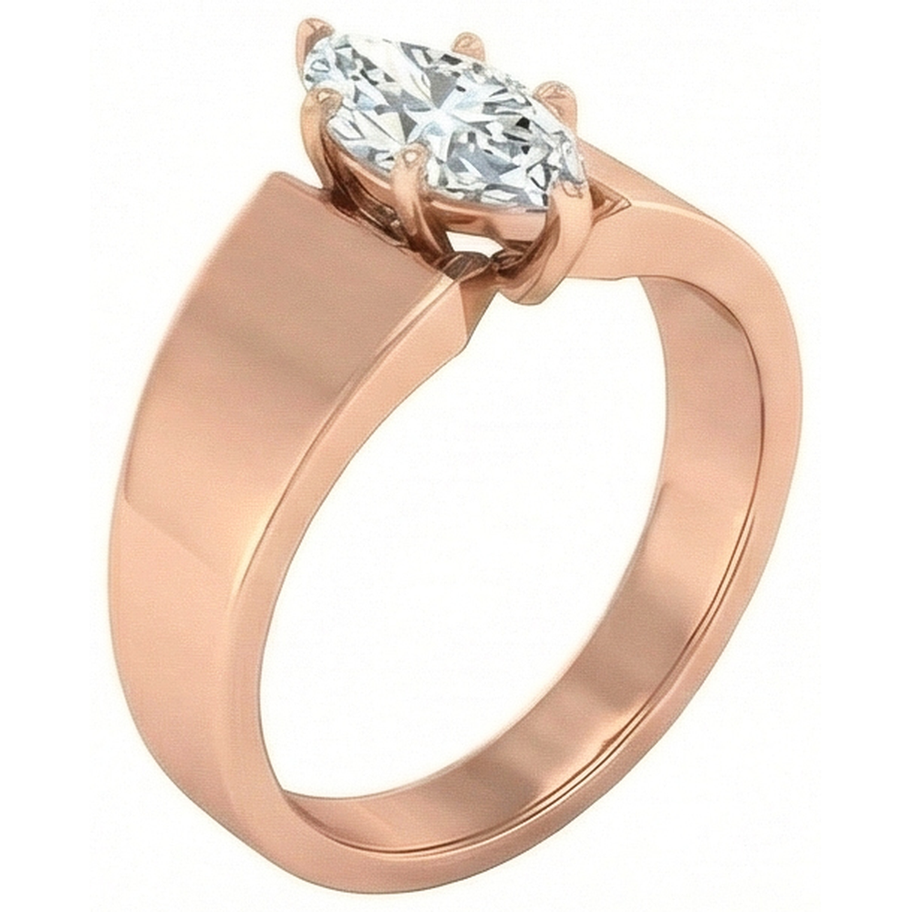 2 Karat Roségold Verlobungsring mit Marquise-Echt-Aus der Erde Abgebauter Natürlicher Diamant