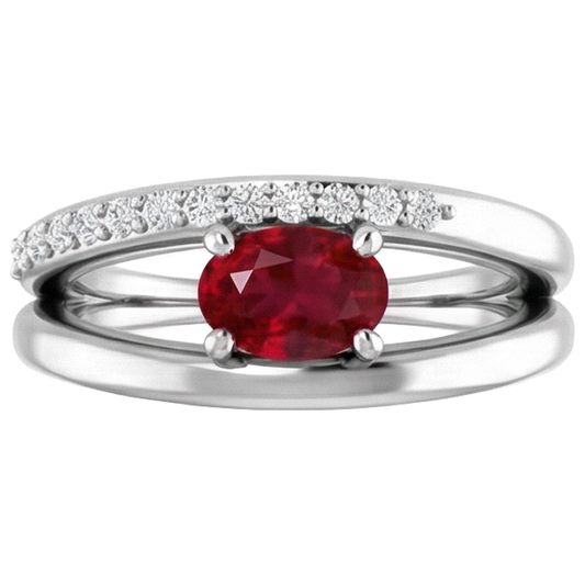 2 Karat Roter Rubin Mit Aus der Erde Abgebauter Natürlicher Diamanten Ring Weißgold 14K