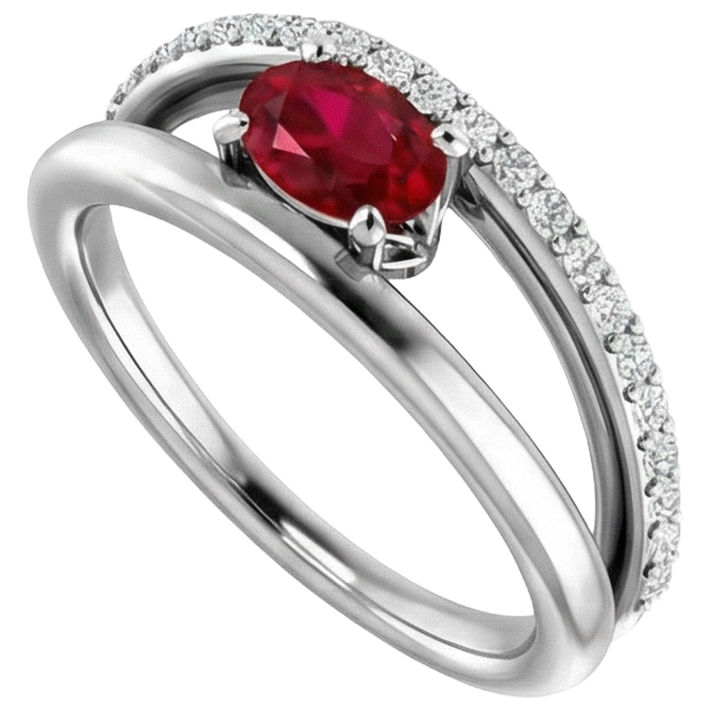 2 Karat Roter Rubin Mit Aus der Erde Abgebauter Natürlicher Diamanten Ring Weißgold 14K