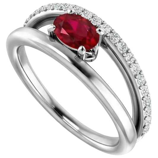 2 Karat Roter Rubin Mit Aus der Erde Abgebauter Natürlicher Diamanten Ring Weißgold 14K