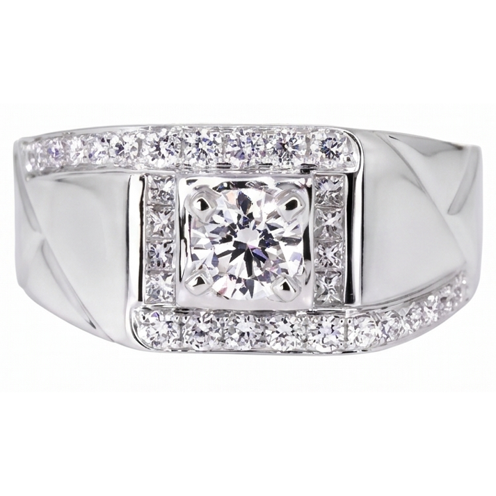 2 Karat Runder Echt Aus der Erde Abgebauter Natürlicher Diamant Herren Jubiläumsring Weißgold 14K Schmuck