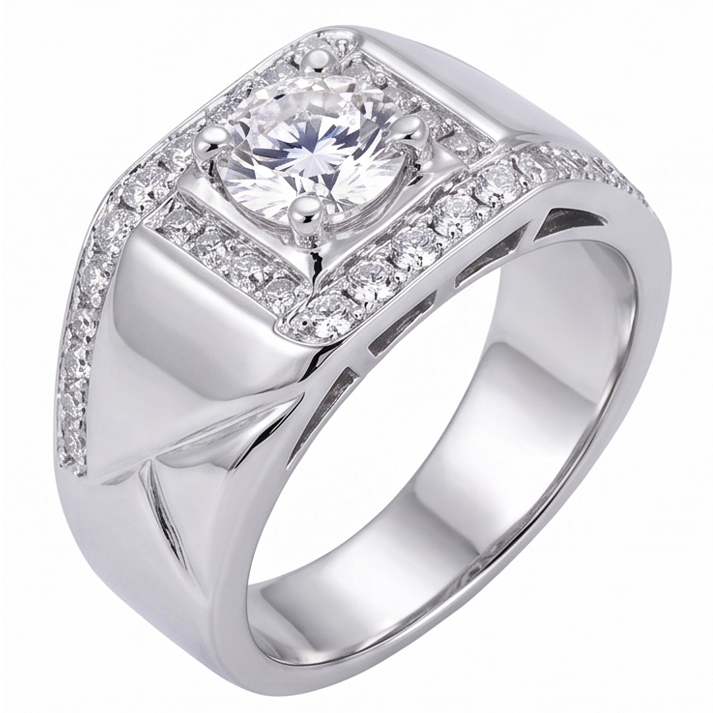 2 Karat Runder Echt Aus der Erde Abgebauter Natürlicher Diamant Herren Jubiläumsring Weißgold 14K Schmuck