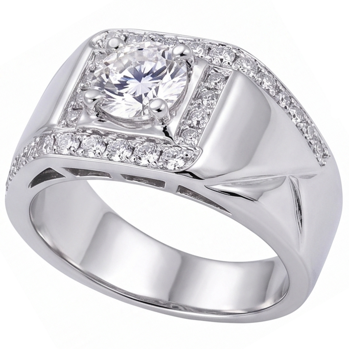 2 Karat Runder Echt Aus der Erde Abgebauter Natürlicher Diamant Herren Jubiläumsring Weißgold 14K Schmuck
