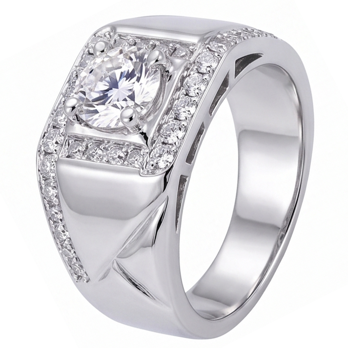 2 Karat Runder Echt Aus der Erde Abgebauter Natürlicher Diamant Herren Jubiläumsring Weißgold 14K Schmuck