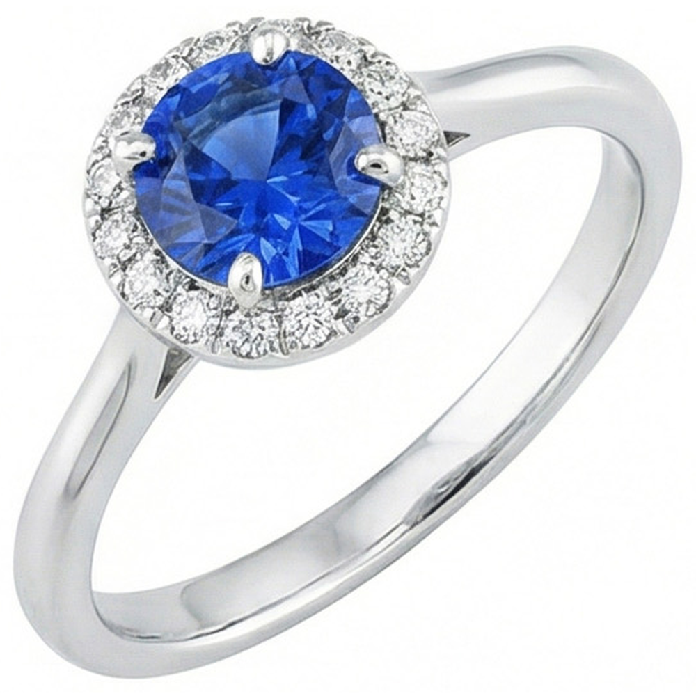 2 Karat Runder Saphir-Aus der Erde Abgebauter Natürlicher Diamant-Verlobungsring Weißgold 14K