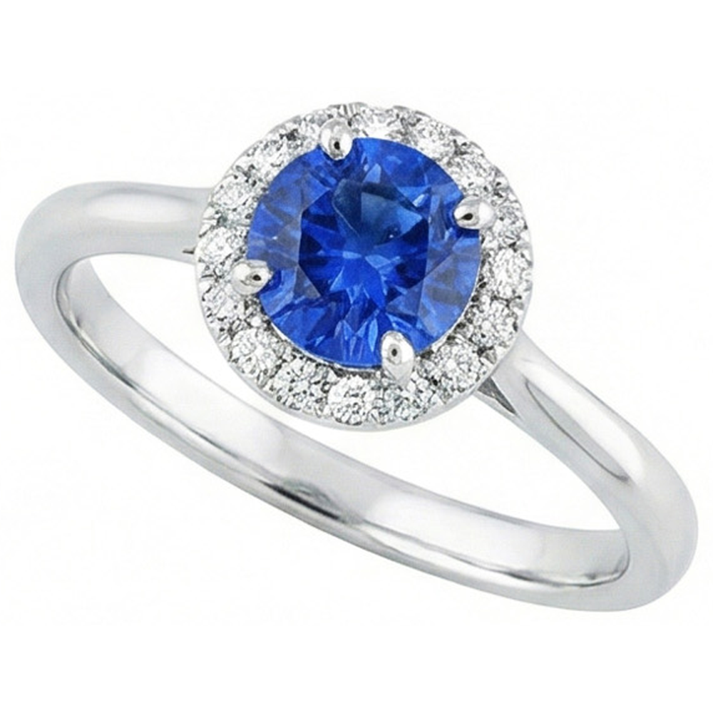 2 Karat Runder Saphir-Aus der Erde Abgebauter Natürlicher Diamant-Verlobungsring Weißgold 14K
