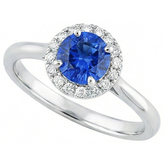 2 Karat Runder Saphir-Aus der Erde Abgebauter Natürlicher Diamant-Verlobungsring Weißgold 14K