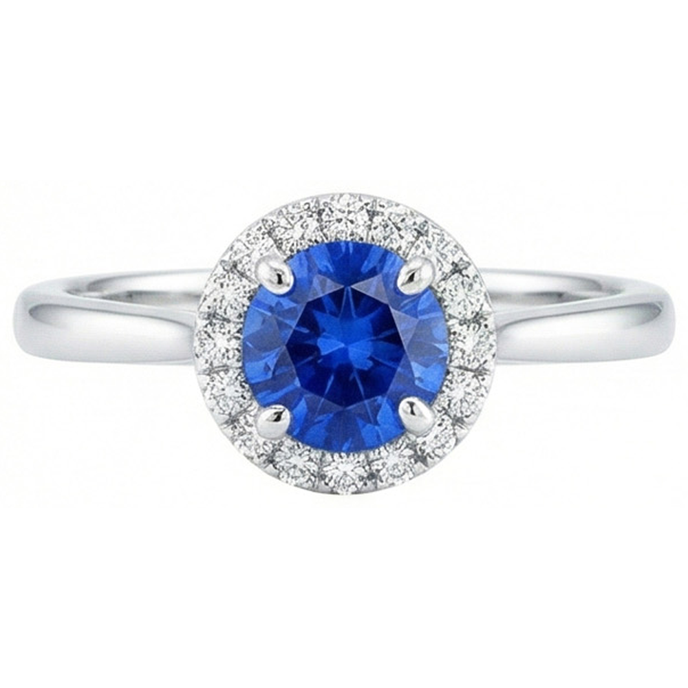 2 Karat Runder Saphir-Aus der Erde Abgebauter Natürlicher Diamant-Verlobungsring Weißgold 14K