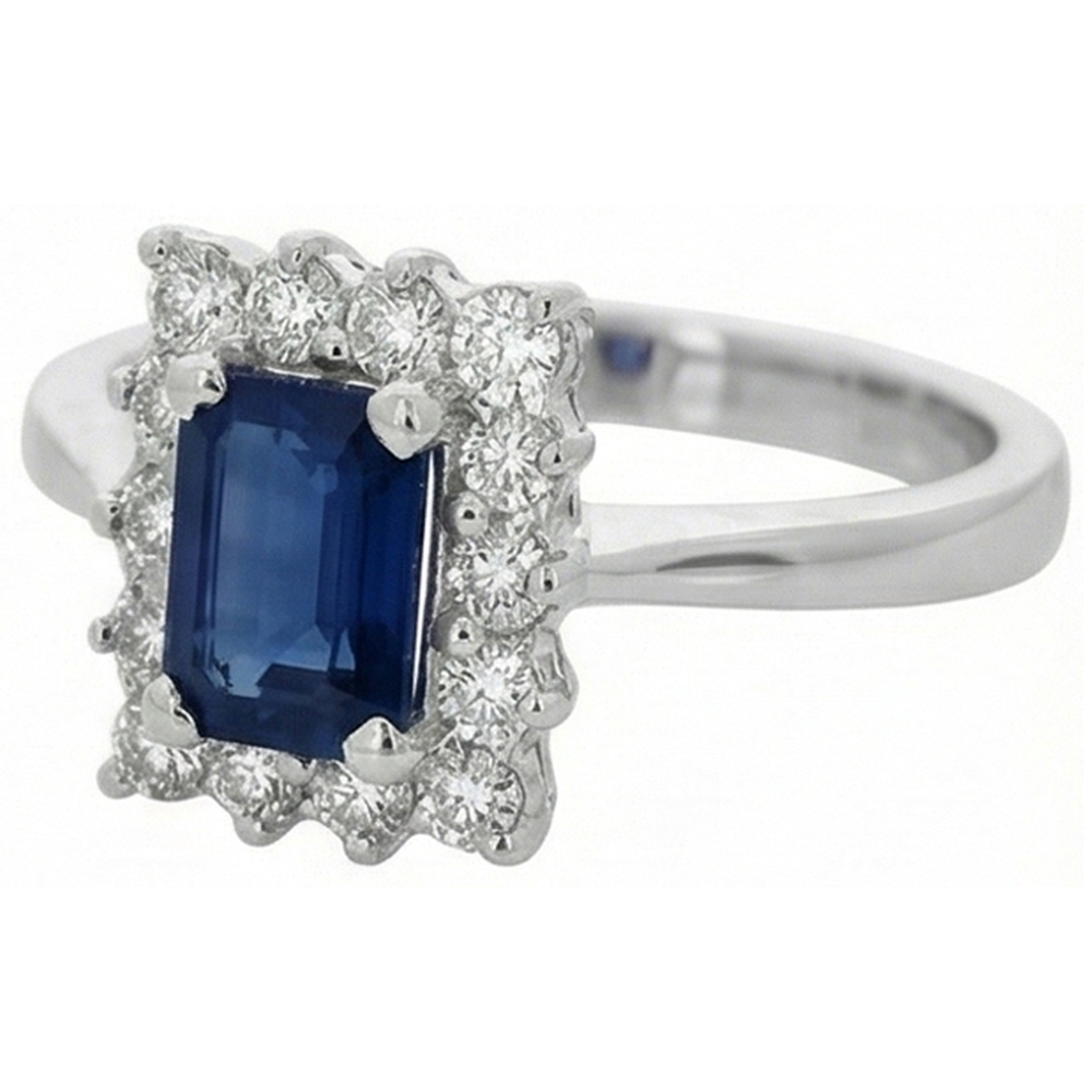 2 Karat Smaragd Ceylon Saphir und Aus der Erde Abgebauter Natürlicher Diamant Ring Weißgold 14K