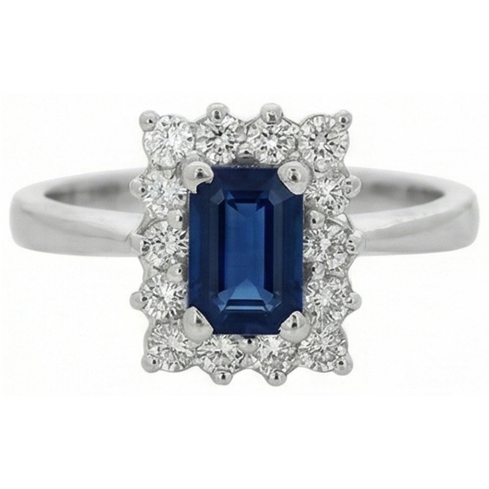 2 Karat Smaragd Ceylon Saphir und Aus der Erde Abgebauter Natürlicher Diamant Ring Weißgold 14K