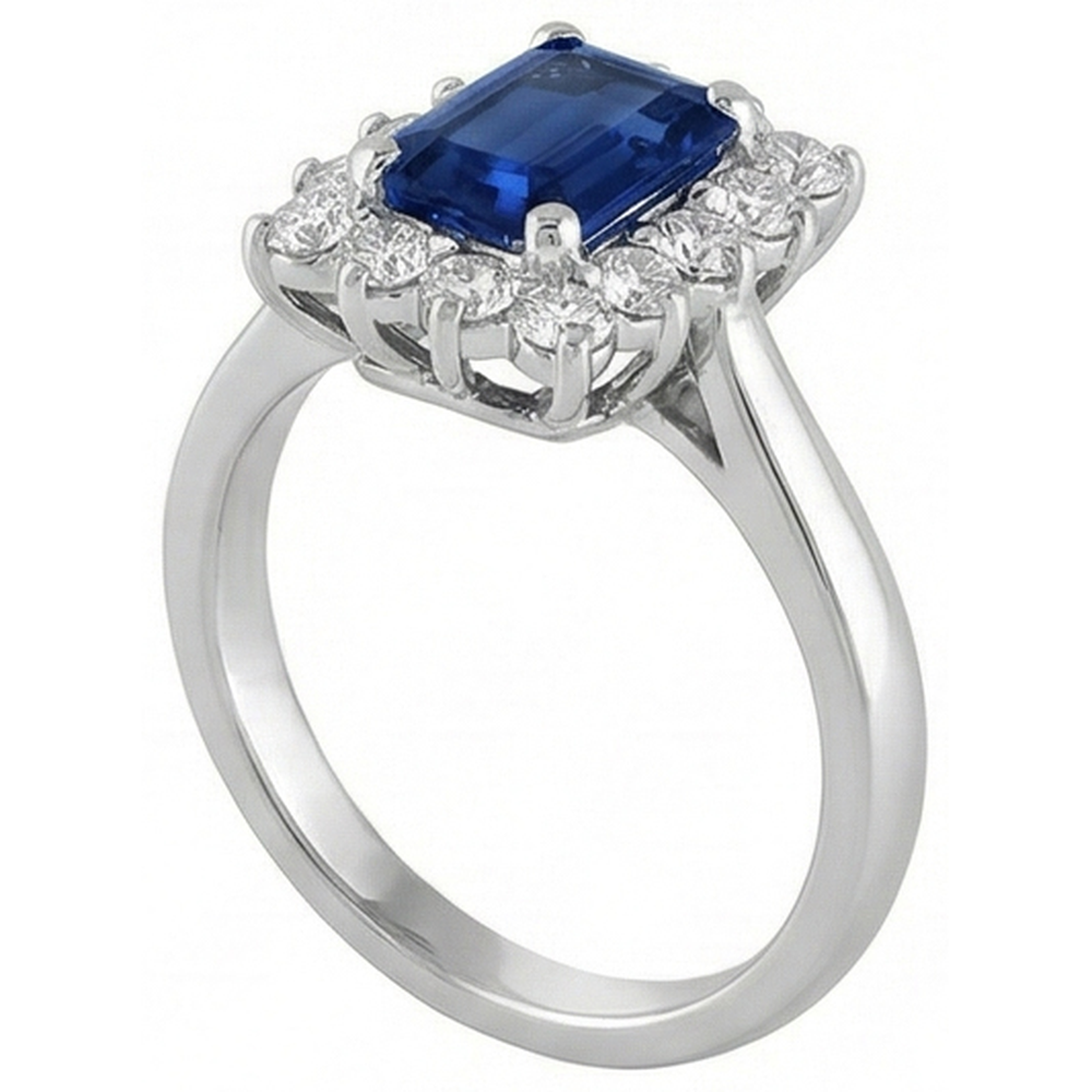 2 Karat Smaragd Ceylon Saphir und Aus der Erde Abgebauter Natürlicher Diamant Ring Weißgold 14K