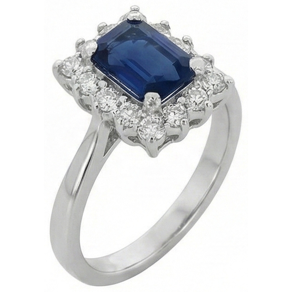 2 Karat Smaragd Ceylon Saphir und Aus der Erde Abgebauter Natürlicher Diamant Ring Weißgold 14K