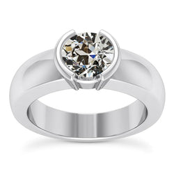 2 Karat Solitär-Ring, rund, Altschliff-Natürliche Diamant, dick, halbe Lünette