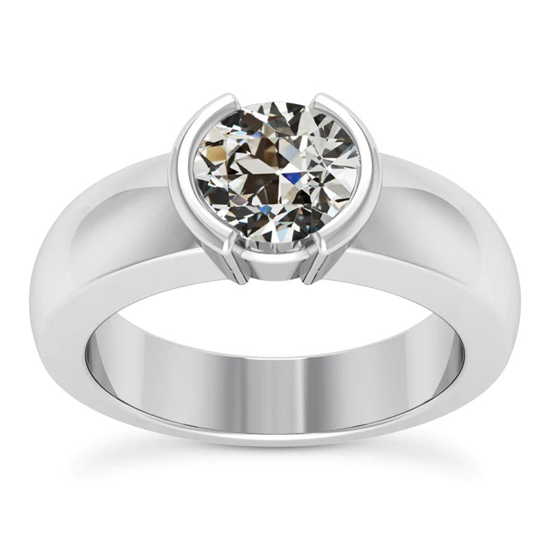 2 Karat Solitär-Ring, rund, Altschliff-Natürliche Diamant, dick, halbe Lünette