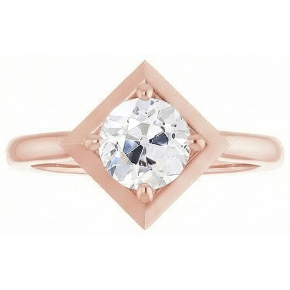 2 Karat Solitärring Old Mine Cut Echt Natürlicher Diamant ( nicht im Labor gezüchtet ) Kite Style Schmuck