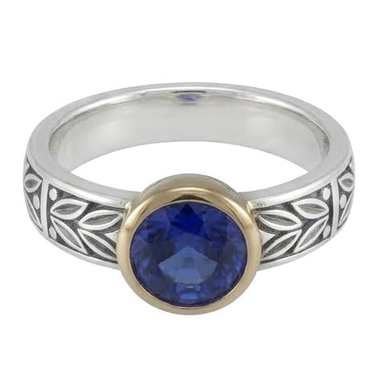 2 Karat Solitärring runder Tansanit AAA Antik-Stil Schmuck