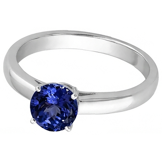 2 Karat Tansanit Solitär Ring Neu massives 14K Weißgold