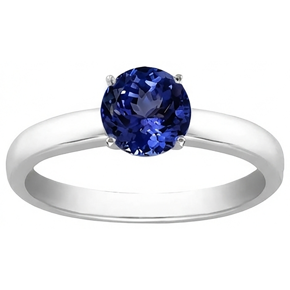 2 Karat Tansanit Solitär Ring Neu massives 14K Weißgold