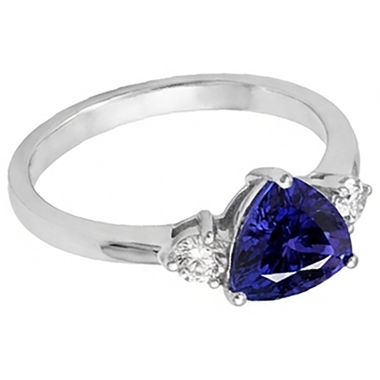 2 Karat Tansanit Trillion Aus der Erde Abgebauter Natürlicher Diamant 3 Steine Ring Weißgold 14K