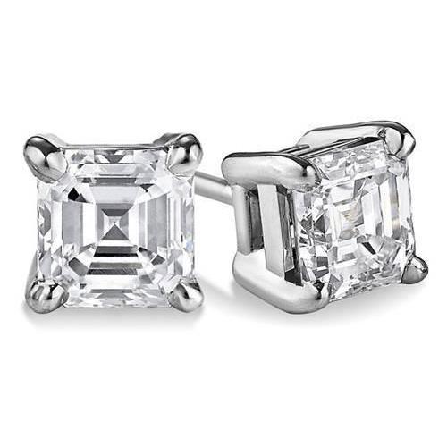 2 Karat Vier-Krappen-Set Asscher-Schliff Echt Diamant-Ohrstecker Weißgold